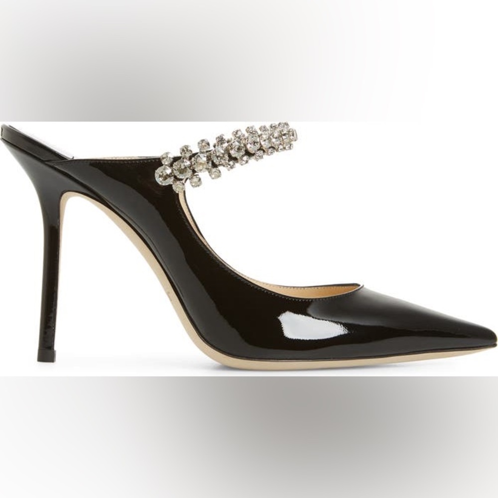 SOLD Jimmy Choo Bing 100 Crystal Embellished Black Patent Mule - Picture 2 of 16